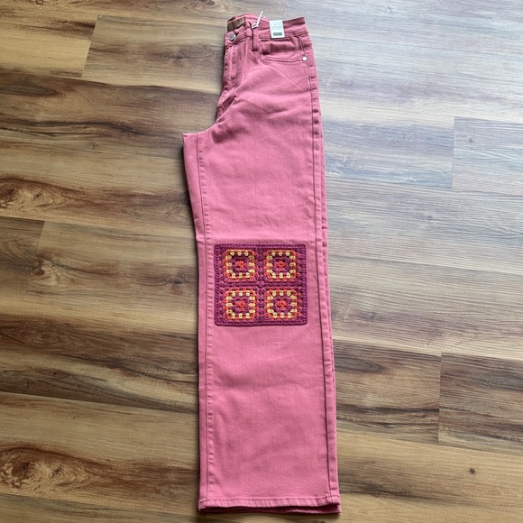Judy Blue Denim - Judy Blue Pink Wide Leg Jeans with Patchwork